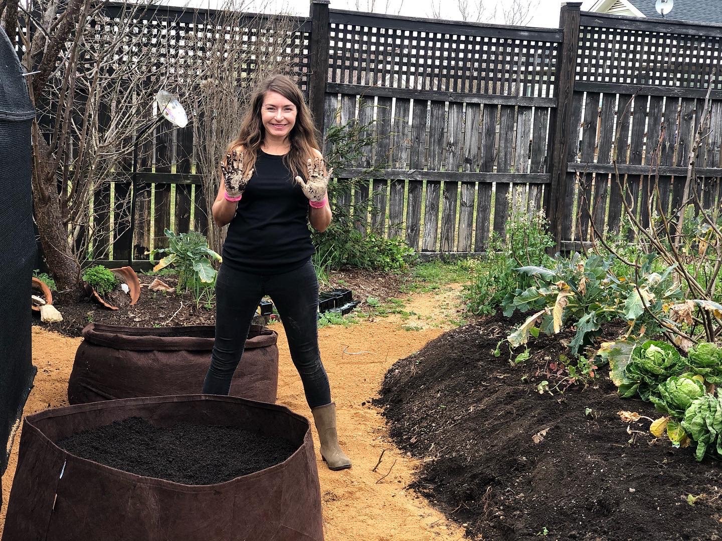 Brie with Soil3 filled 100 gallon Root Pouches