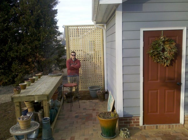 Brie's husband on the newly finished brick patio copy